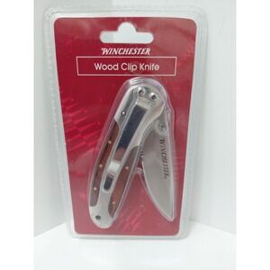 Winchester 3" Blade / Wood Handle Folding Pocket Knife Pocket Clip lockback NIB